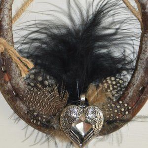 Crystal Heart Lucky Horseshoe with Feathers